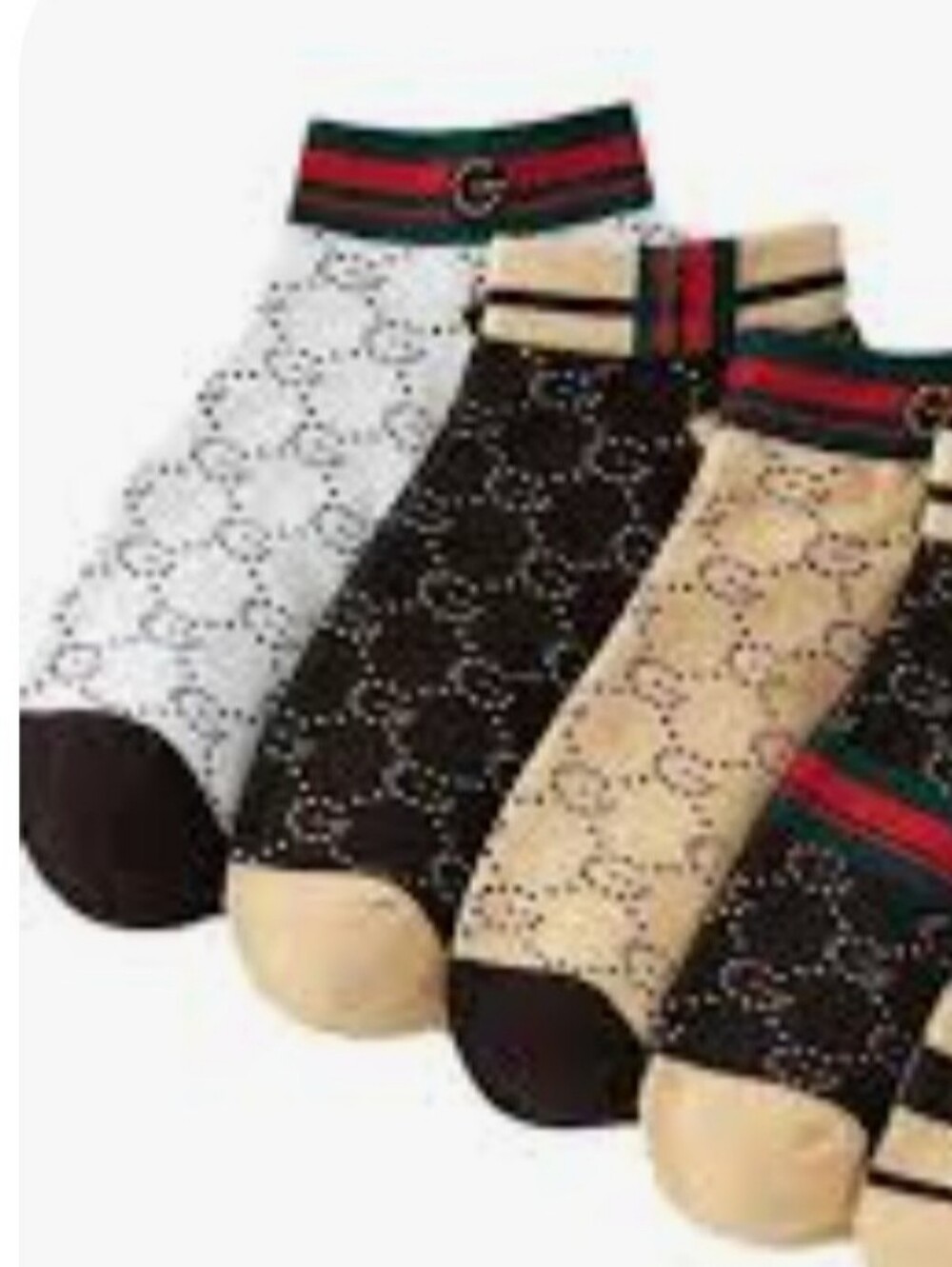 2 Pair Designer-Inspired Beige and Black Patterned Ankle Socks - Women - Picture 6 of 9